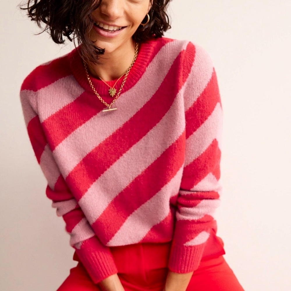 Boden Diagonal Striped Sweater in Pink and Red
